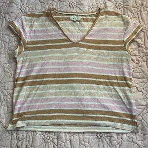 Madewell Pink, Brown, and Cream Striped T-Shirt